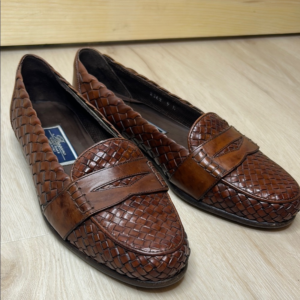 Bragano by Cole Haan 👞 Men's Brown Woven Leather Penny Loafers 9M Made in Italy - Picture 16 of 16